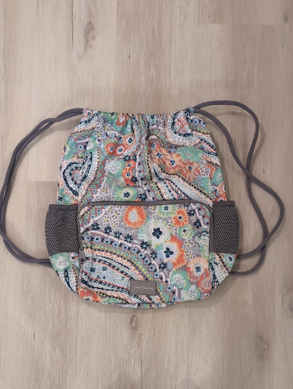 Vera Bradley Pastel Floral Paisley Drawstring Backpack - Coral, Mint & Gray